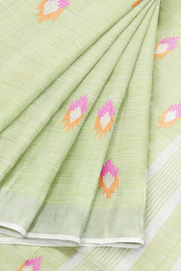 Light green saree with white border - Image 6