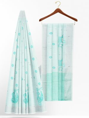 Lite turquoise blue saree with silver border