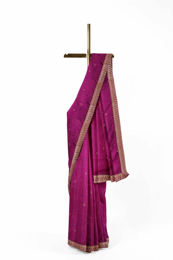 Magenta saree with gold border - Image 2