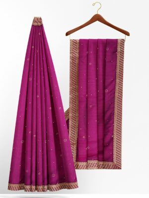 Magenta saree with gold border