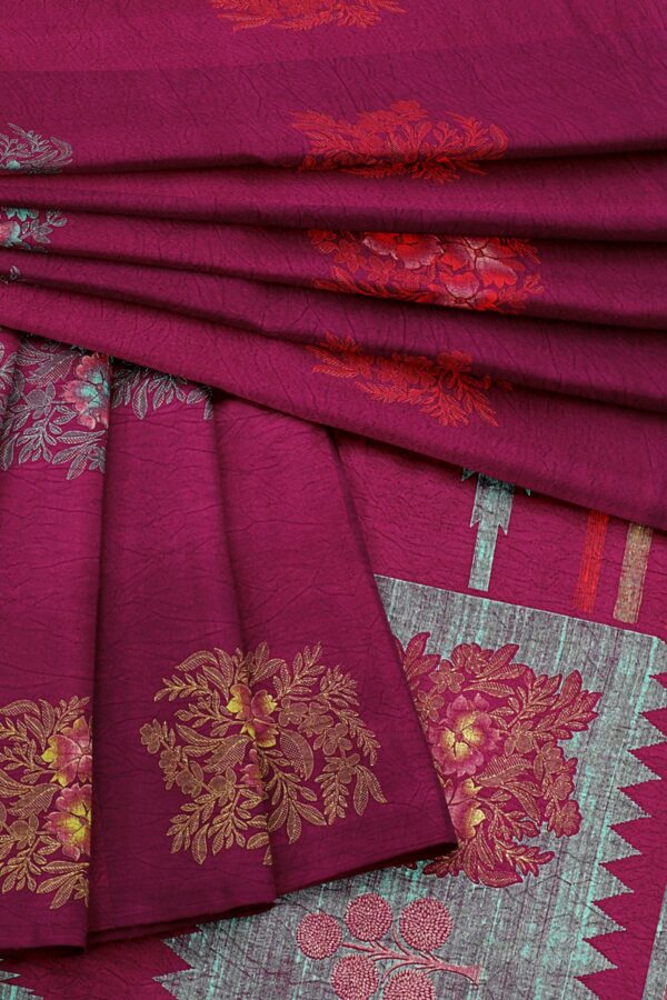 Magneta saree with magenta border - Image 5
