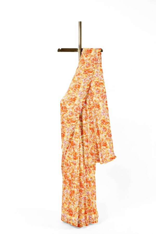 Orange floral saree with orange floral border - Image 2