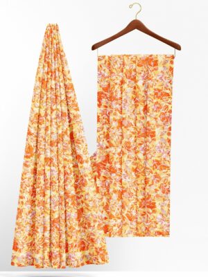 Orange floral saree with orange floral border