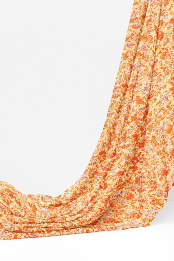 Orange floral saree with orange floral border - Image 3