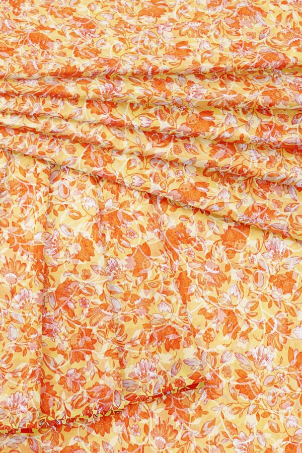 Orange floral saree with orange floral border - Image 5