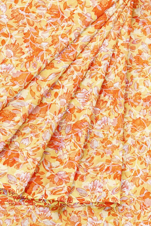 Orange floral saree with orange floral border - Image 6
