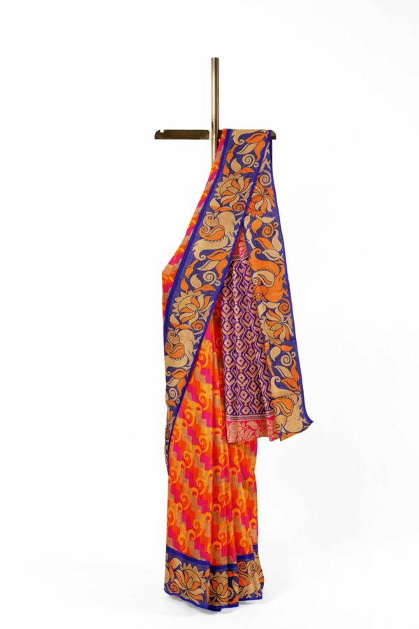 Orange saree with blue border - Image 2