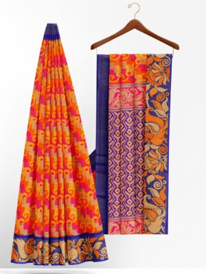 Orange saree with blue border
