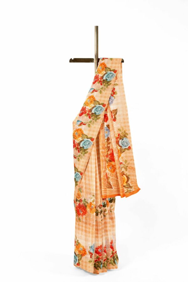Orange saree with floral border - Image 2