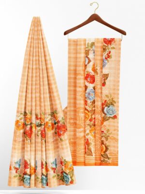 Orange saree with floral border