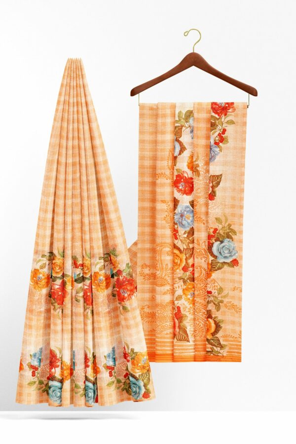 Orange saree with floral border