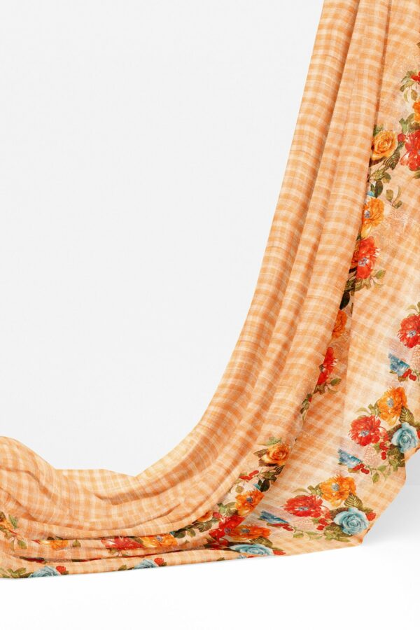 Orange saree with floral border - Image 3