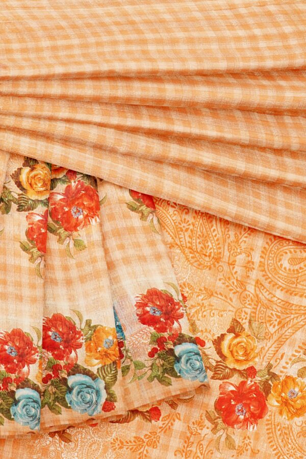 Orange saree with floral border - Image 5