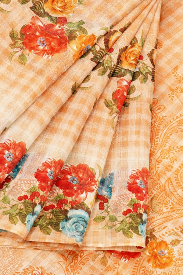 Orange saree with floral border - Image 6