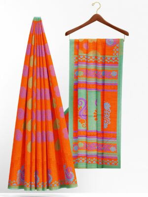 Orange saree with green border