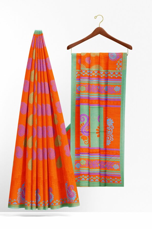Orange saree with green border