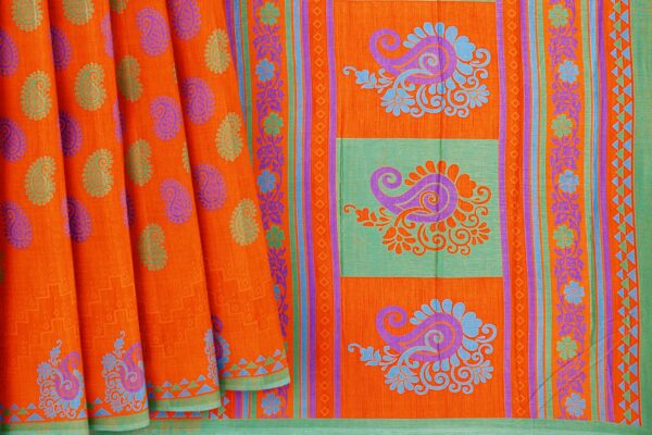 Orange saree with green border - Image 4