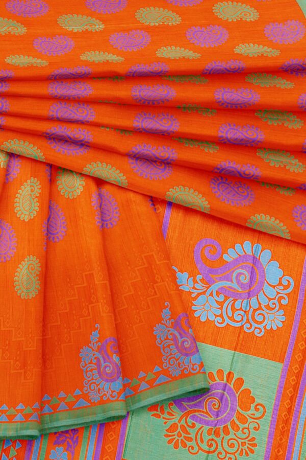 Orange saree with green border - Image 5