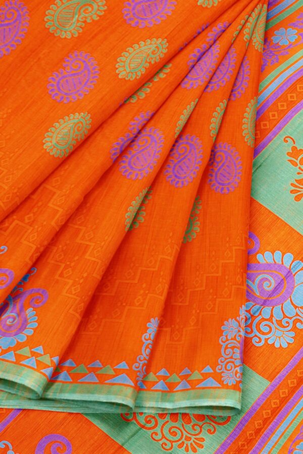 Orange saree with green border - Image 6