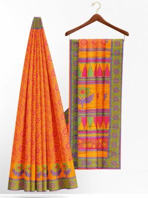 Orange saree with green border