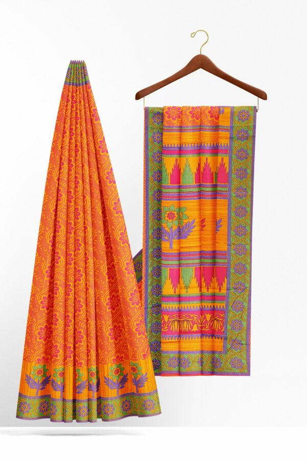 Orange saree with green border