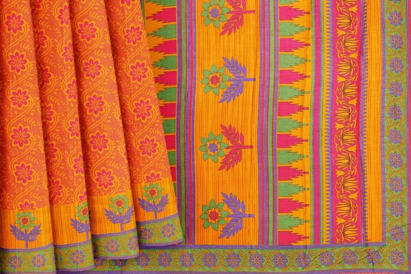 Orange saree with green border - Image 4
