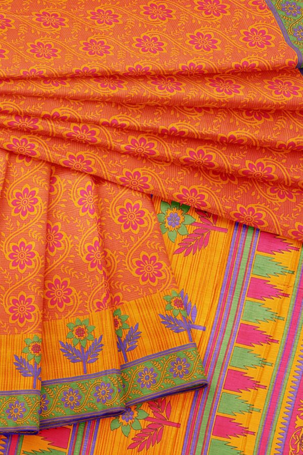 Orange saree with green border - Image 5