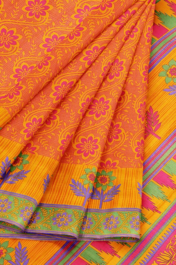 Orange saree with green border - Image 6