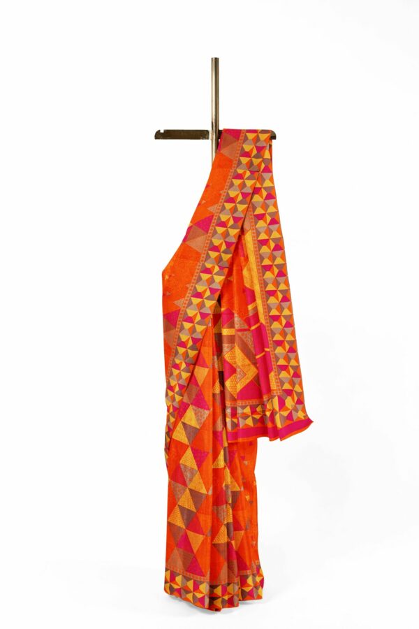 Orange saree with maroon yellow border - Image 2