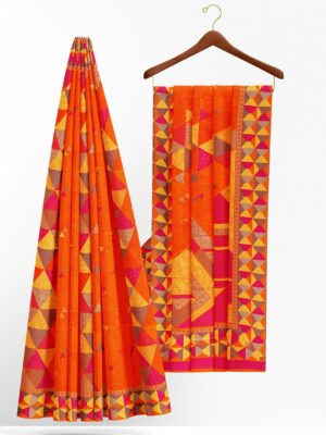 Orange saree with maroon yellow border