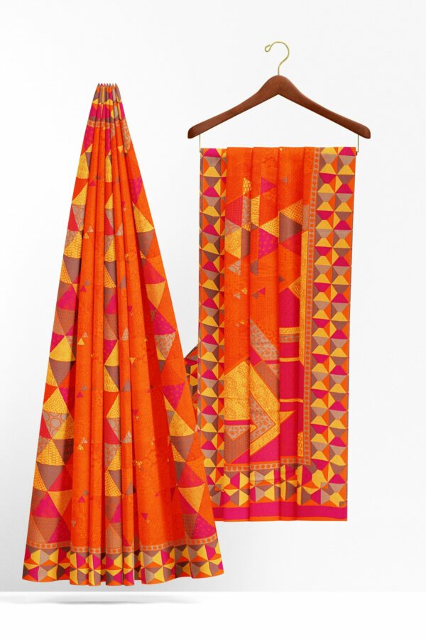 Orange saree with maroon yellow border