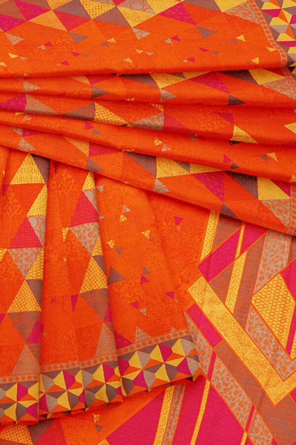 Orange saree with maroon yellow border - Image 5