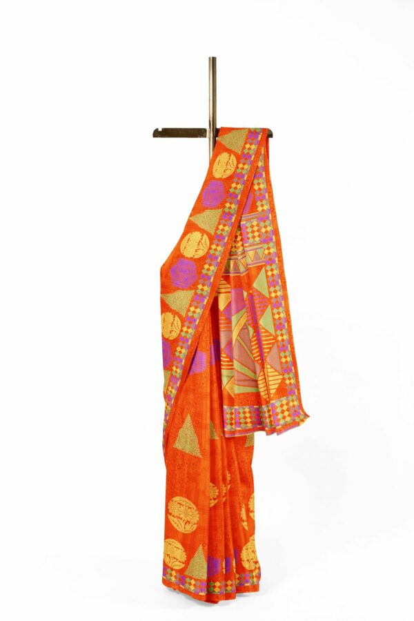 Orange saree with orange border - Image 2