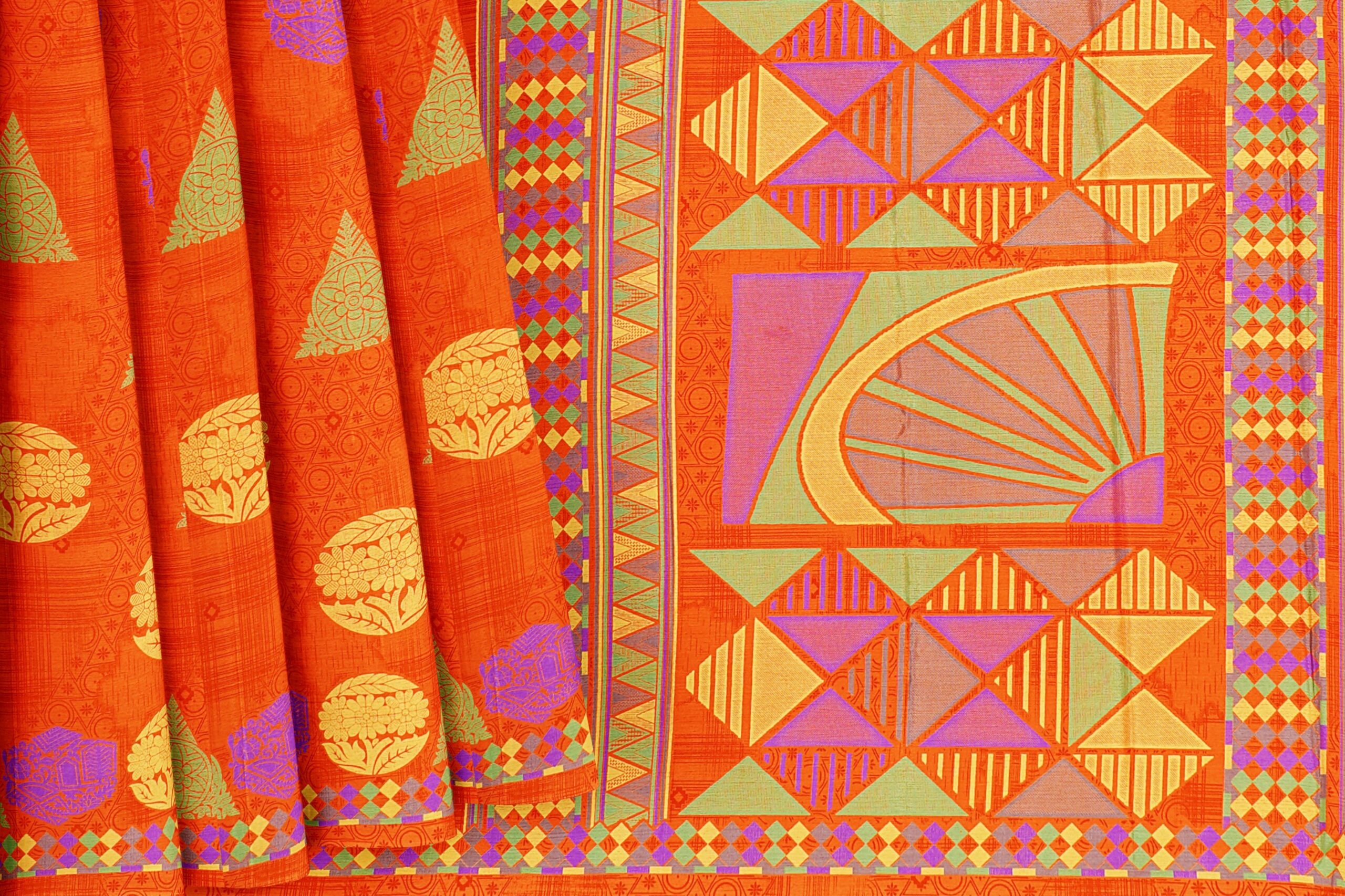 Orange saree with orange border - Image 4