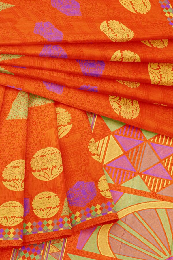 Orange saree with orange border - Image 5