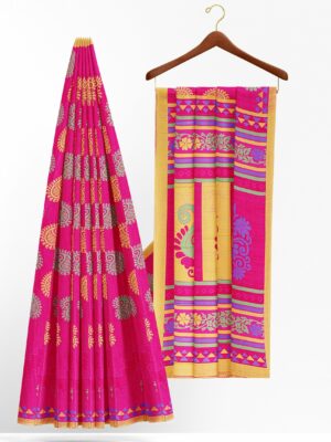 Pink saree with golden border