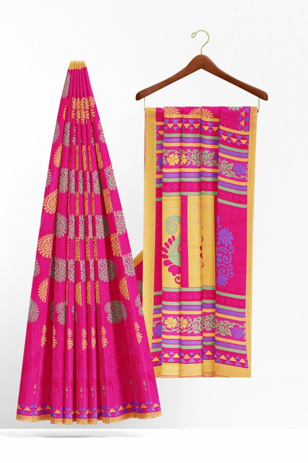 Pink saree with golden border