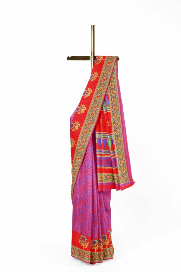 Pink saree with green border - Image 2