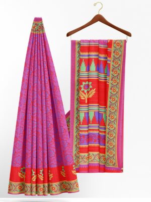 Pink saree with green border