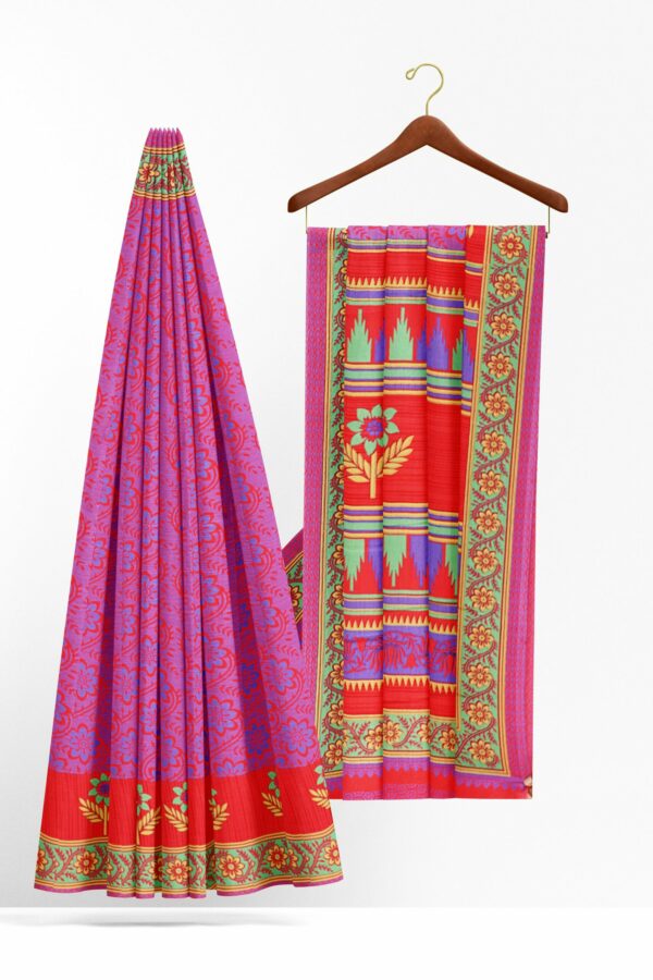 Pink saree with green border