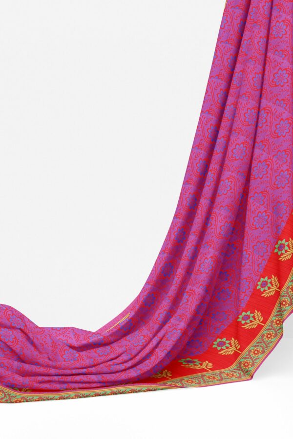 Pink saree with green border - Image 3