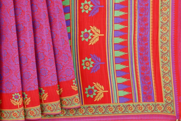Pink saree with green border - Image 4