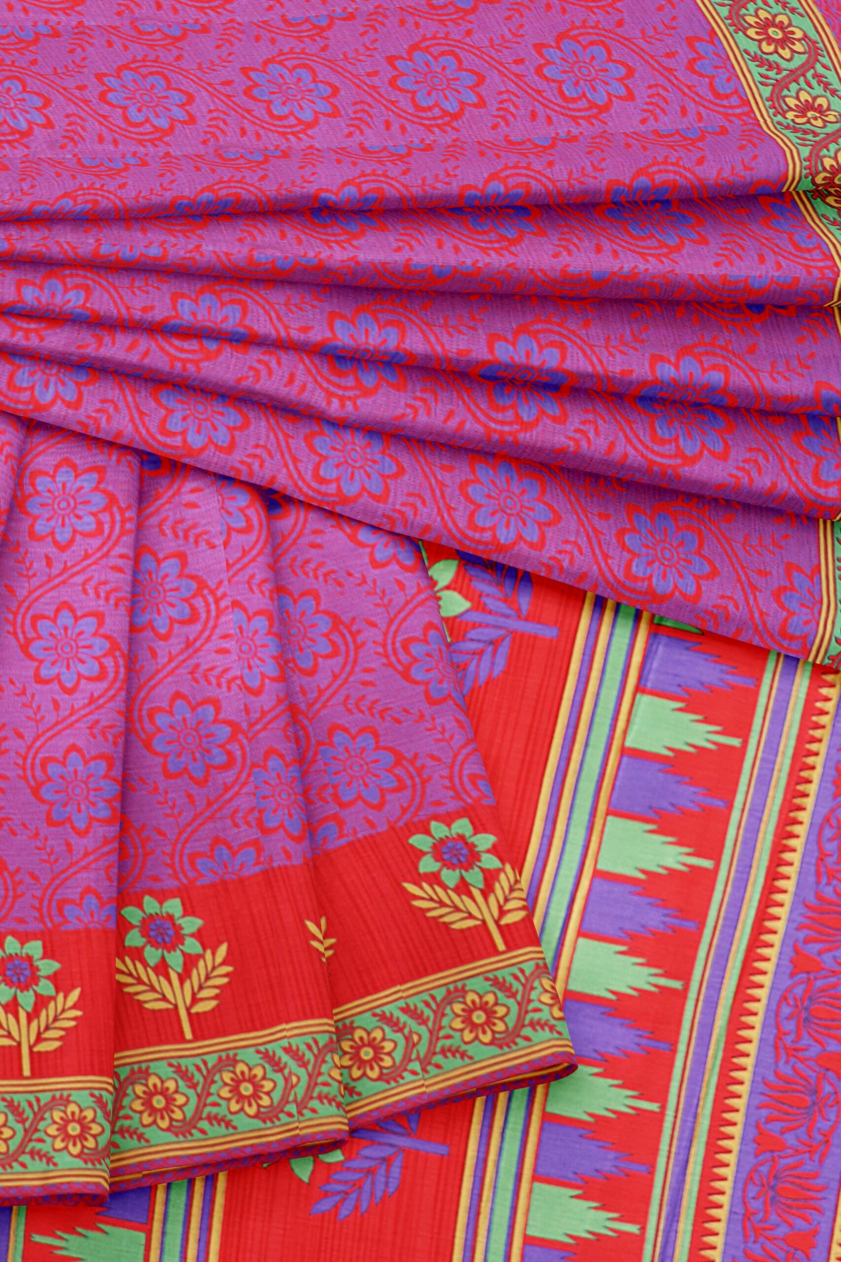 Pink saree with green border - Image 5