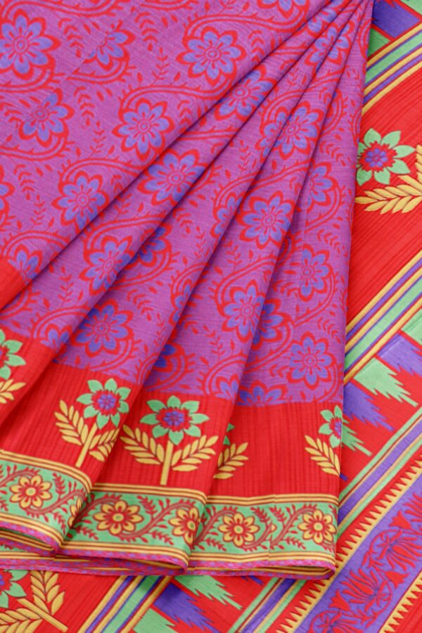 Pink saree with green border - Image 6