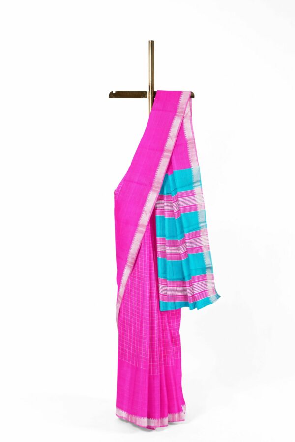 Pink saree with silver border - Image 2
