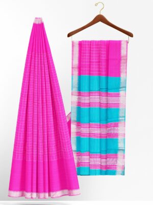 Pink saree with silver border