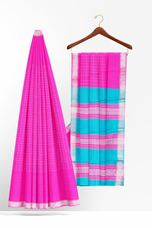 Pink saree with silver border