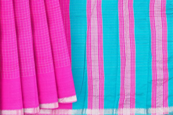 Pink saree with silver border - Image 4