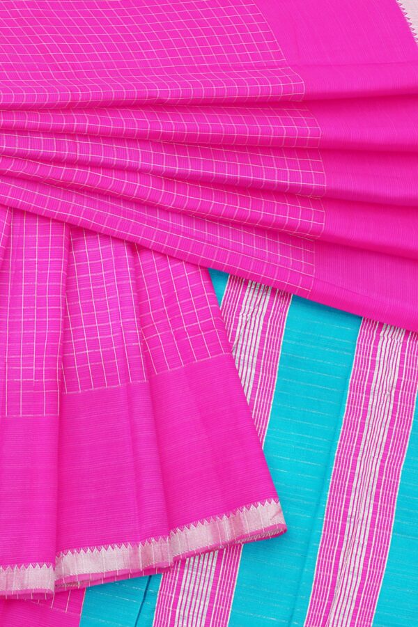 Pink saree with silver border - Image 5