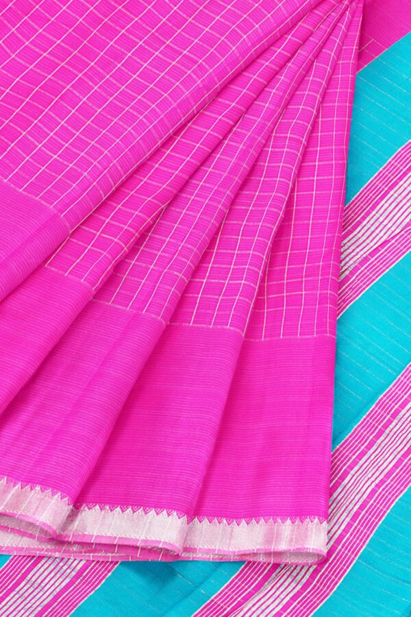 Pink saree with silver border - Image 6